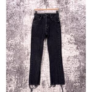 Anine Bing Jeans 26 Womens Straight Crop Charcoal Black Raw Hem Denim Button Fly